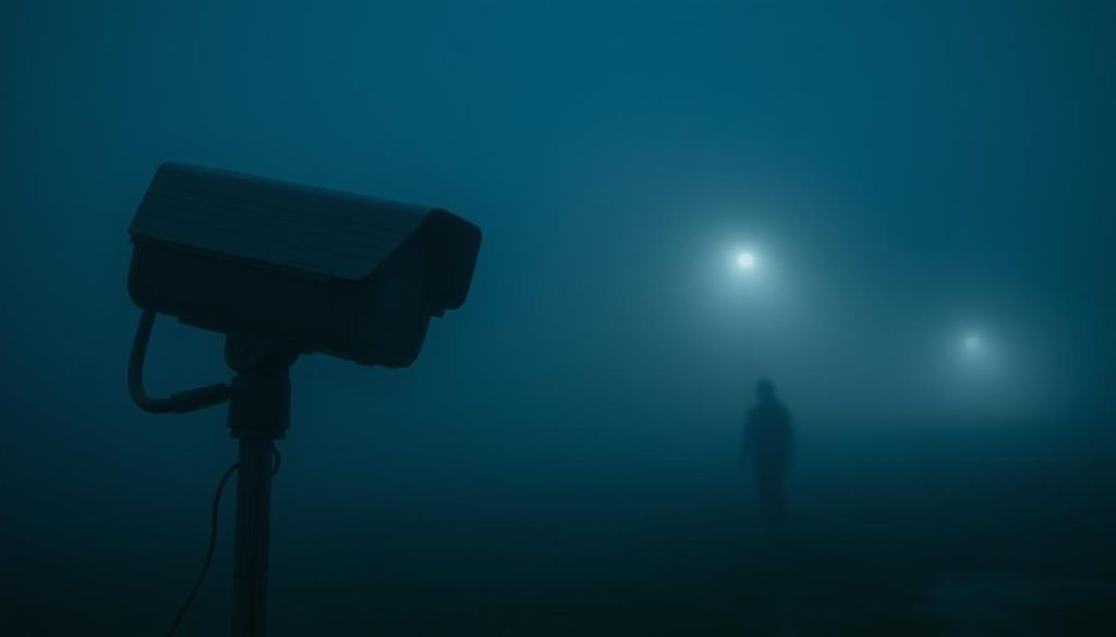 foggy security camera at night