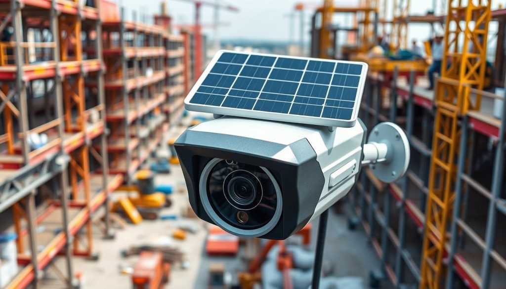 solar-powered security camera for construction site