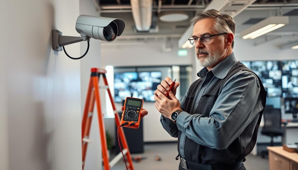 CCTV maintenance professional at work