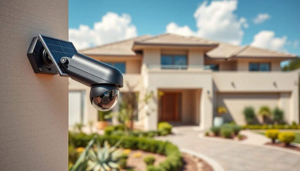 solar panel powered security camera installation
