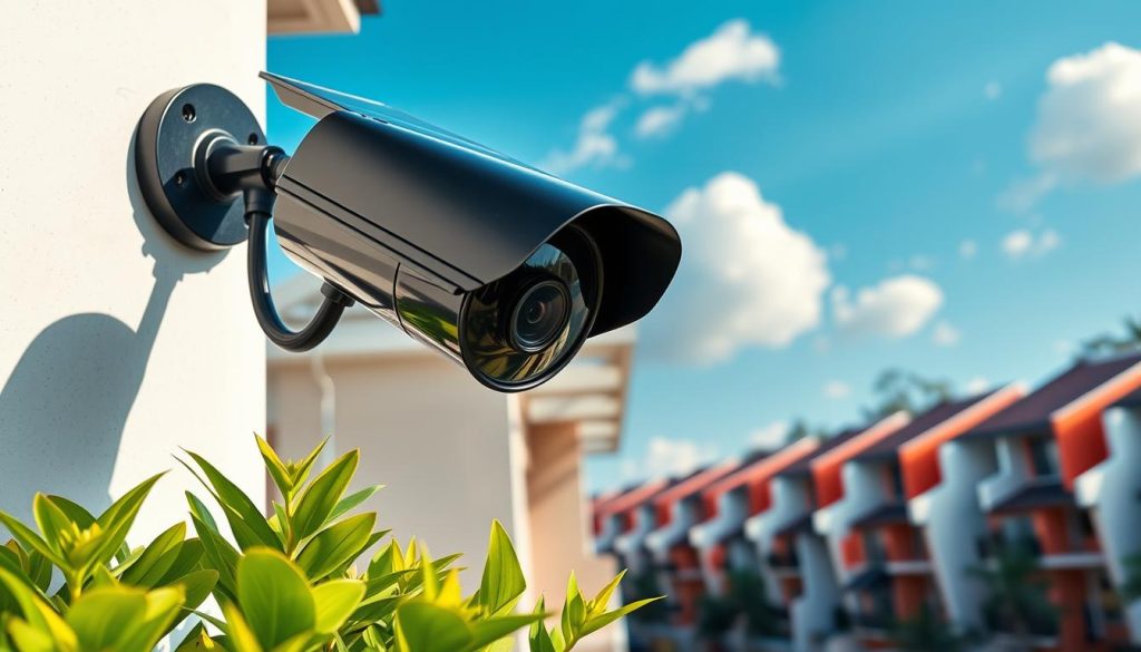 solar-powered security camera installation
