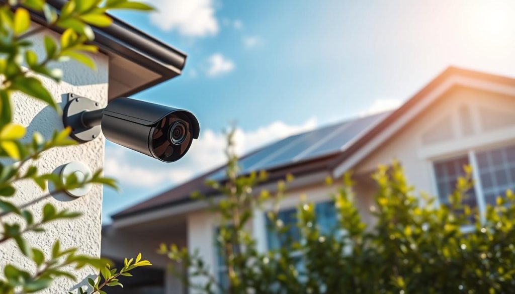 solar-powered security camera installation