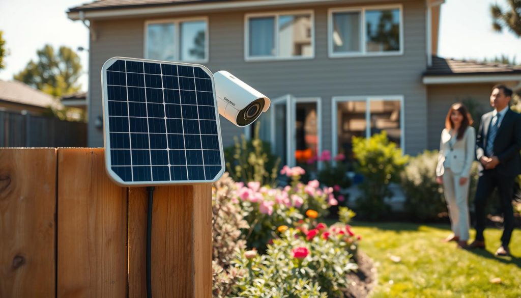 solar-powered security camera installation