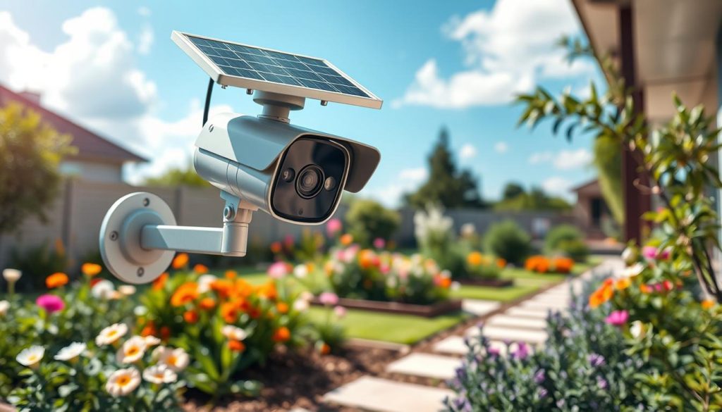 solar-powered security camera installation