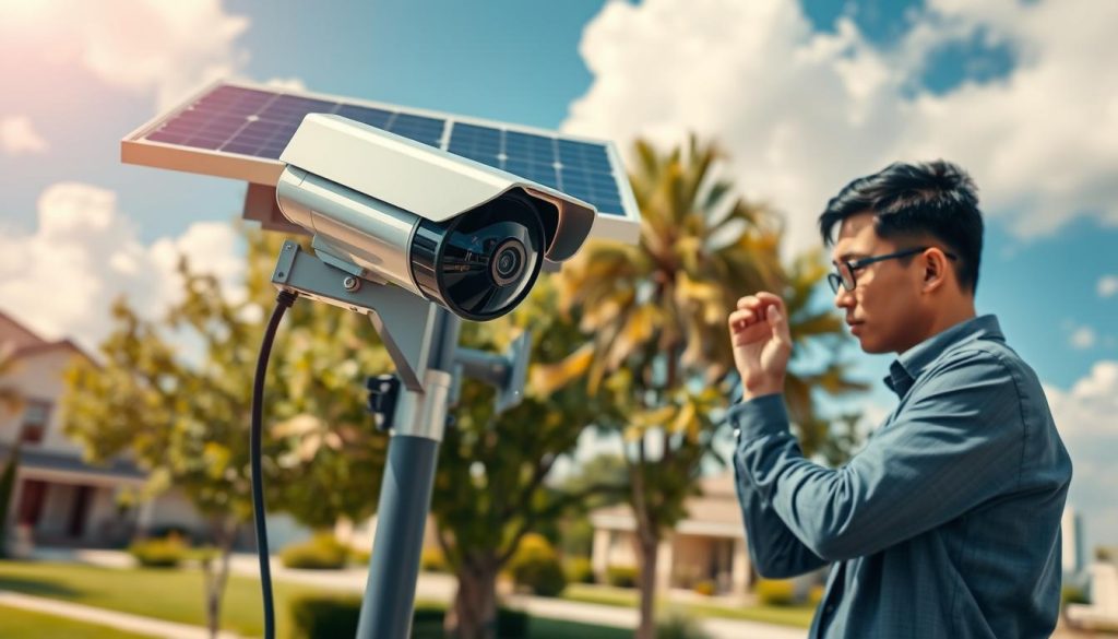 solar-powered security camera installation