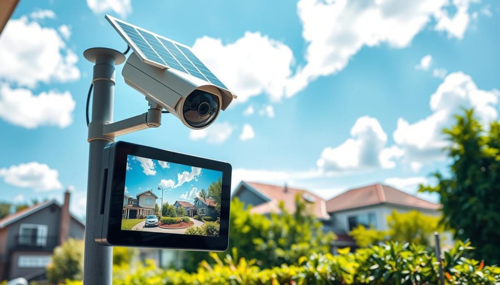 solar powered security camera with monitor setup