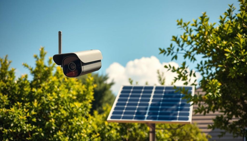 solar-powered security camera installation