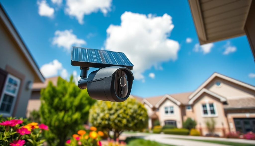 solar-powered security camera installation