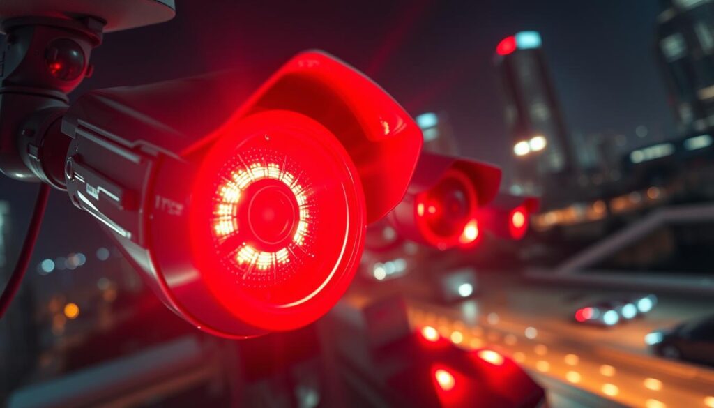 red light indicators on security cameras